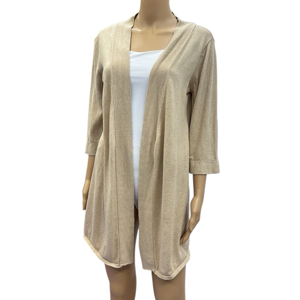 Hannah Rose Cashmere Cotton Blend Tan Lightweight Knit Cardigan Petite Small